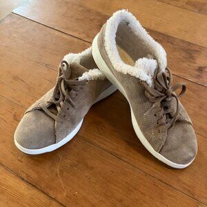 Cole Haan tan suede faux fleece lined sneakers. Super light, soft and comfy.